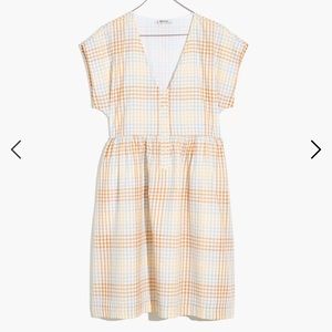 Madewell cap-sleeve button-front mini dress in plaid w/pockets